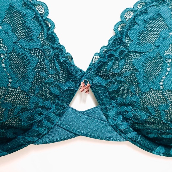 Savage x Fenty Bra Floral Lace Unlined Womens Plus Size 38DD Hunter Green Sexy - Picture 3 of 10